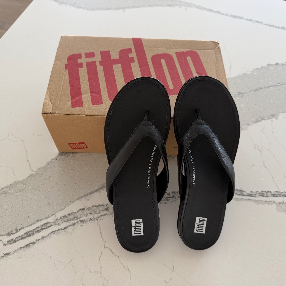 FitFlop Gracie Leather Blk Flip Flops Sz 7.5